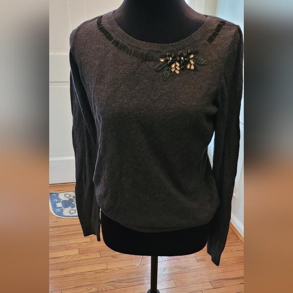 LOFT Sweaters - Gray Ann Taylor Loft embellished cotton and rayon blend sweater size S